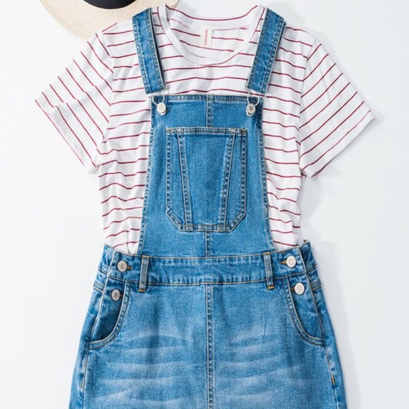 ❗️Two Left❗️NWT Denim Blue Overall Skirt Dress - Picture 3 of 3